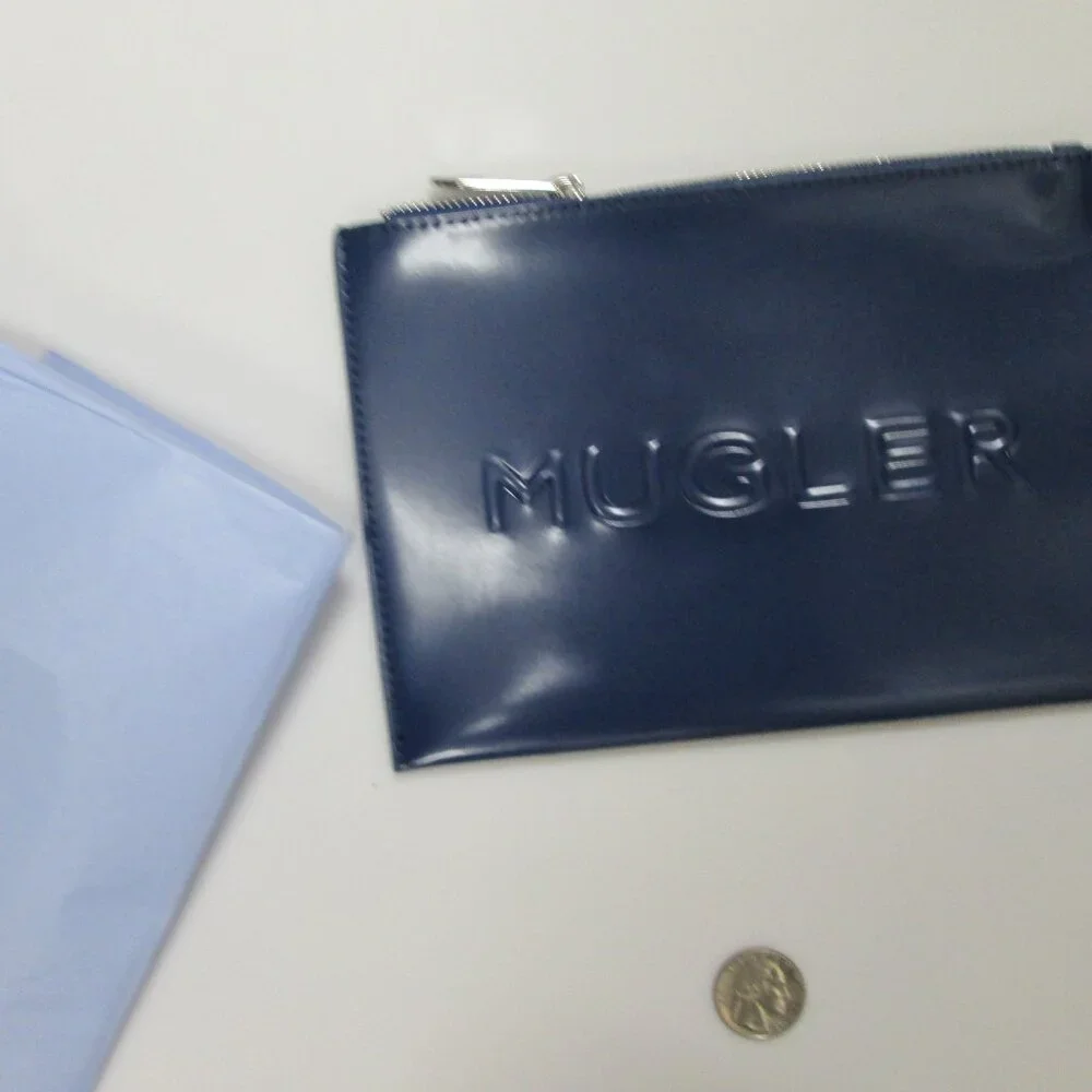 MUGLER Navy Blue Vinyl Zippered make up bag SLEEK - Picture 2 of 4
